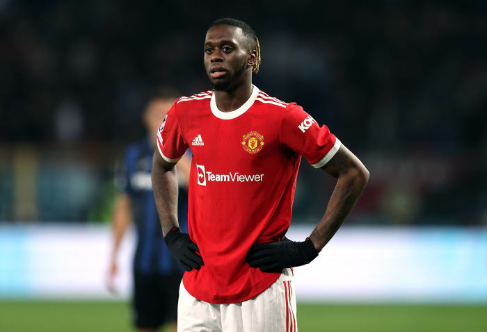 Aaron Wan-Bissaka pictured in action for Manchester United against Atalanta in 2021