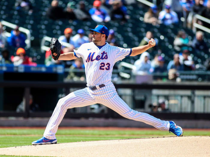 April 17, 2022;  New York, New York, United States;  New York Mets starting pitcher David Peterson (23) pitches in the first inning against the Arizona Diamondbacks at Citi Field.
