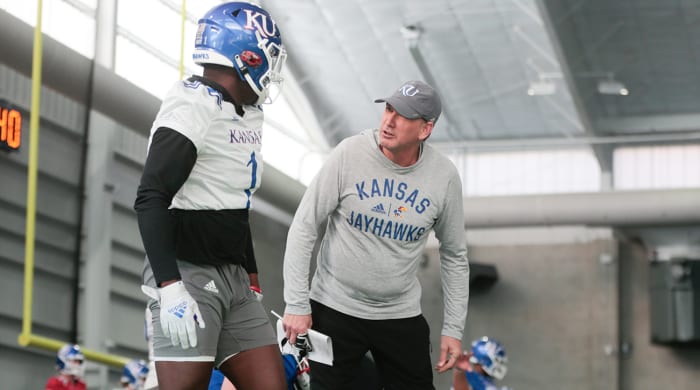 Kansas football coach Lance Leipold worries about the safety of not having a full roster.