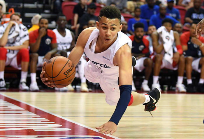 Washington Wizards guard Issouf Sanon (30) is off limits after being fouled during the second half of an NBA Summer League game against the Atlanta Hawks at the Thomas & Mack Center.