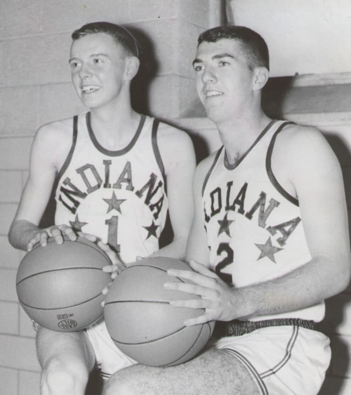 New Castle's Ray Pavy (right) and Kokomo's Jimmy Rayl (left) before the 1959 Indiana-Kentucky All-Star game (Photo courtesy of USA Today Network).