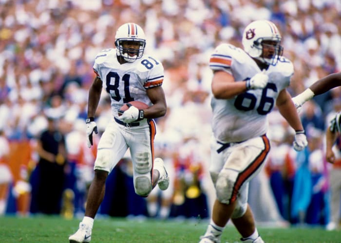 Oct 15, 1994; Gainesville, FL, USA; FILEPHOTO; Auburn Tigers receiver Frank Sanders (81) in action against the Florida Gators at Florida Field. Auburn defeated Florida 36-33.