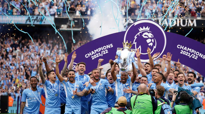Manchester City celebrate their Premier League title
