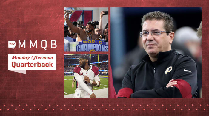 Daniel Snyder, właściciel Washington Redskins przed meczem z Dallas Cowboys na AT&T Stadium; Kyler Murray rozgrzewa się przed meczem; Obrońca Los Angeles Rams, Aaron Donald Vince, zdobył trofeum Lombardii podczas rajdu Super Bowl LVI Championship w Los Angeles Memorial Coliseum.