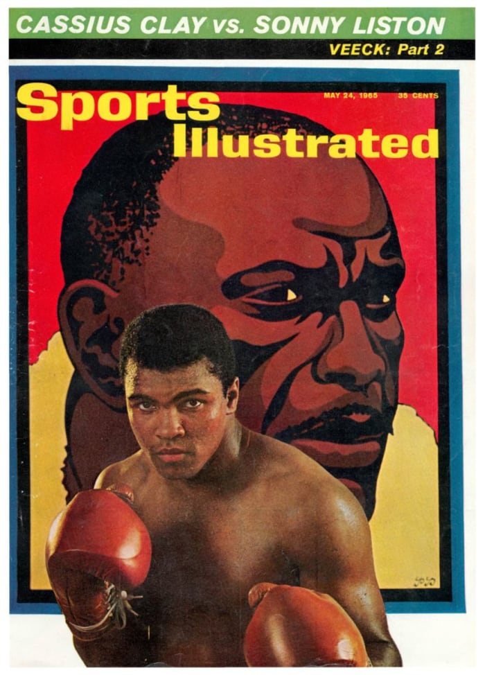 Sports Illustrated cover, photo by Muhammad Ali in front of Sonny Liston's painting