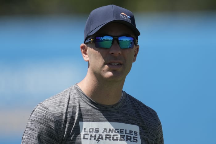 May 13, 2022;  Costa Mesa CA, USA;  Los Angeles Chargers general manager Tom Telesco during rookie minicamp at the Hoag Performance Center.  Mandatory Credit: Kirby Lee-USA TODAY Sports