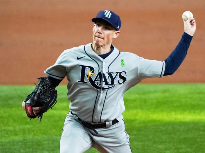 May 31, 2022; Arlington, Texas, USA; Tampa Bay Rays starting pitcher Ryan Yarbrough (48) throws to the plate against the Texas Rangers during the first inning at Globe Life Field.