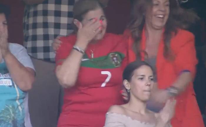 Cristiano Ronaldo's mom Maria Dolores dos Santos Aveiro pictured crying after watching the Portugal captain score against Switzerland