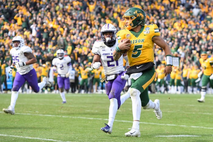 Trey Lance outruns a defender downfield against James Madison in 2019