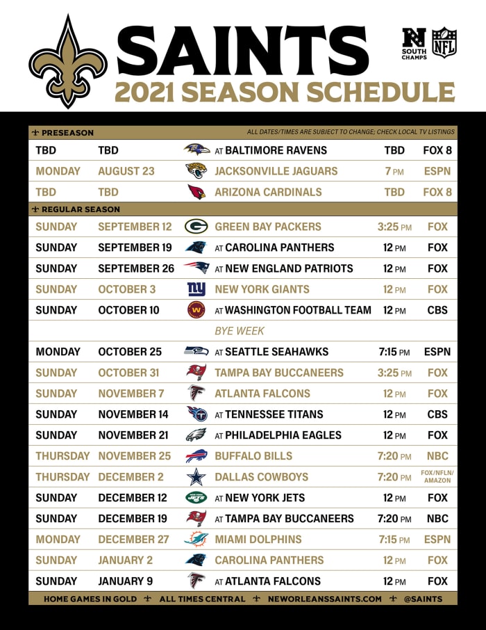 2021 New Orleans Saints Schedule Revealed - Sports Illustrated New