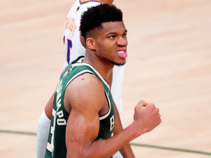 Giannis throws his fist in Game 3 of the 2021 NBA Finals