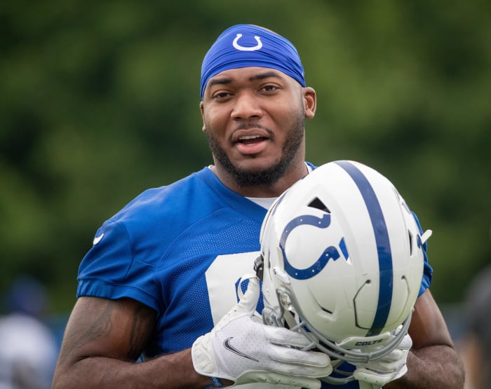 Indianapolis Colts defensive end Tyquan Lewis (94) at the start of practice at Grand Park in Westfield on Thursday, July 29, 2021, on the second full day of workouts of this summer's Colts training camp. Colts Camp Revs Up