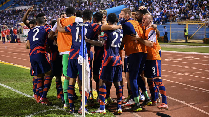 USMNT celebrates a goal against Honduras