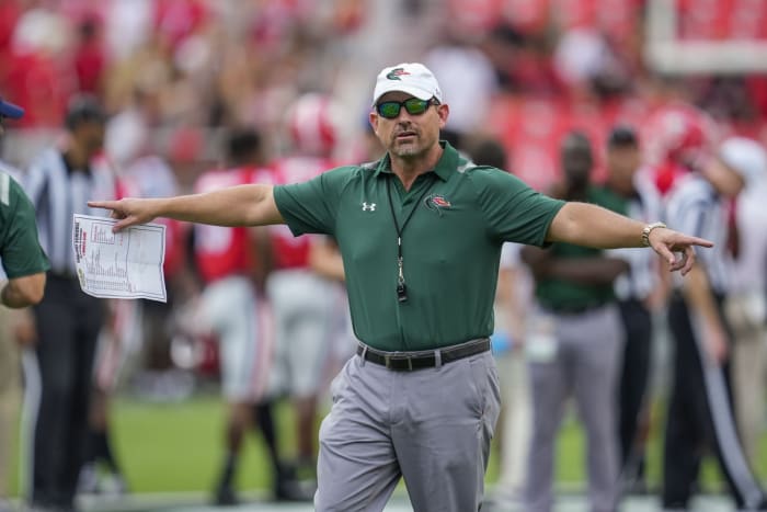 September 11, 2021;  Athens, Georgia, United States;  UAB Blazers head coach Bill Clark on the field before the game against the Georgia Bulldogs at Sanford Stadium.  Mandatory Credit: Dale Zanine-USA TODAY Sports