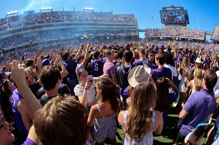Fans take to the field at TCU.