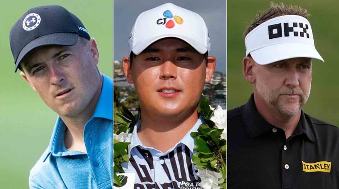 Jordan Spieth, Si Woo Kim and Ian Poulter are pictured from left to right.