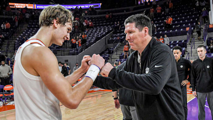 Hunter Tyson and Brad Brownell hit Clemson fists