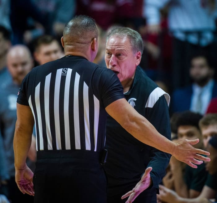 Michigan State head coach Tom Izzo argues with a call in the second half of the Indiana vs. Michigan State game.