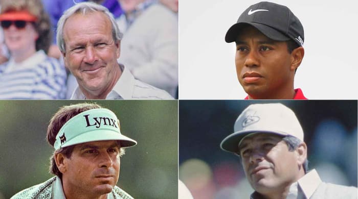 Arnold Palmer, Tiger Woods, Lee Trevino and Fred Couples, clockwise from top left.