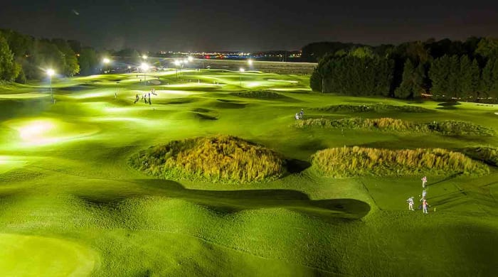 The lighted par-3 course is pictured at 3's in Greenville, S.C.