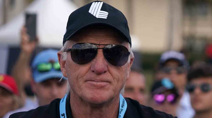 Greg Norman is pictured at a 2022 LIV Golf event.