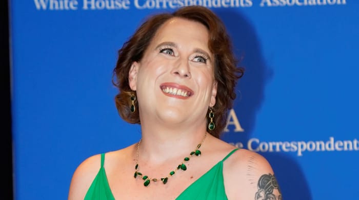 Jeopardy champion Amy Schneider arrives at the White House Correspondents Association annual dinner.