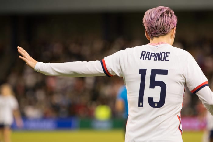 Megan Rapinoe pictured playing for the USWNT in October 2021
