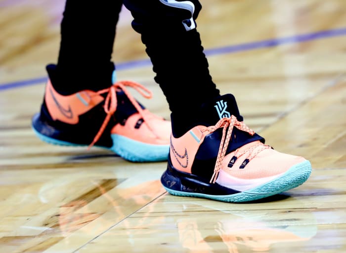 Nike shoes worn by Brooklyn Nets goalie Kyrie Irving.