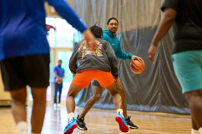 Stefon and Trevon Diggs play against each other in a game of pickup basketball