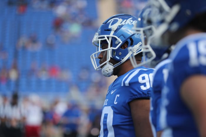 Duke Blue Devils defensive tackle DeWayne Carter (90) during the 1st half of the game against the Kansas Jayhawks at Wallace Wade Stadium.