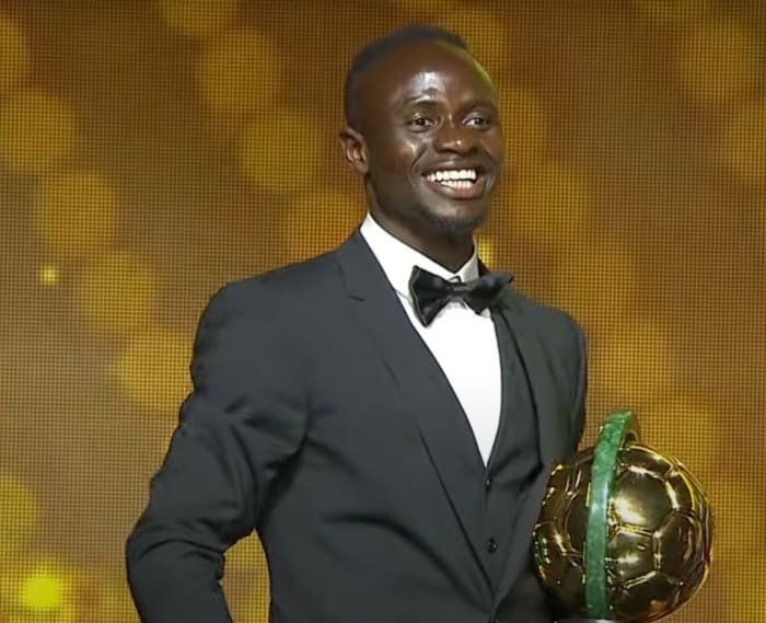 Sadio Mane pictured with his trophy after winning the 2022 African Footballer of the Year award