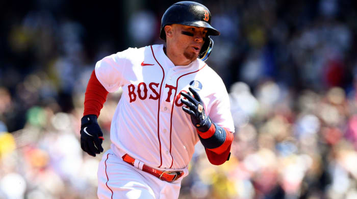 April 18, 2022;  Boston, Massachusetts, USA  Boston Red Sox catcher Christian Vazquez (7) runs the bases after hitting a solo home run against the Minnesota Twins during the seventh inning at Fenway Park.  Mandatory Credit: Brian Fluharty-USA TODAY Sports