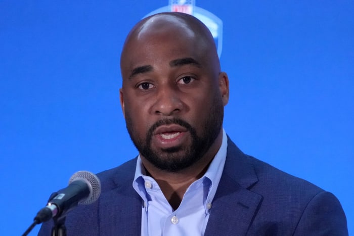 Damani Leach, chief operating officer of NFL International, at the NFL International press conference at the Los Angeles Convention Center.