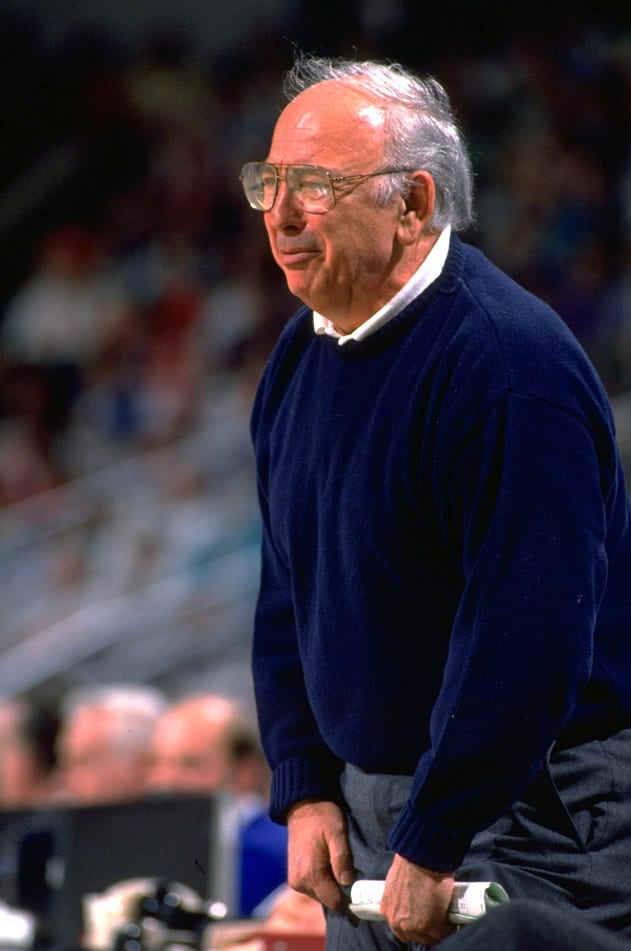 Pete Carril coaches along the sidelines for Princeton.