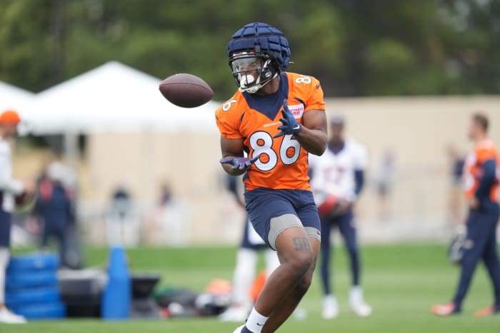 Denver Broncos tight end Rodney Williams (86) during training camp at the UCHealth Training Center.