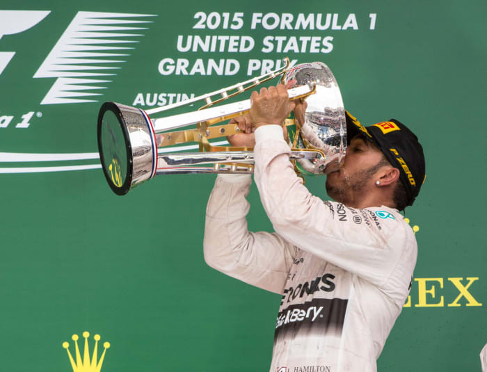 Lewis Hamilton wins his second F1 title overall and first with Mercedes in 2015. Photo: USA Today Sports / Jerome Miron.