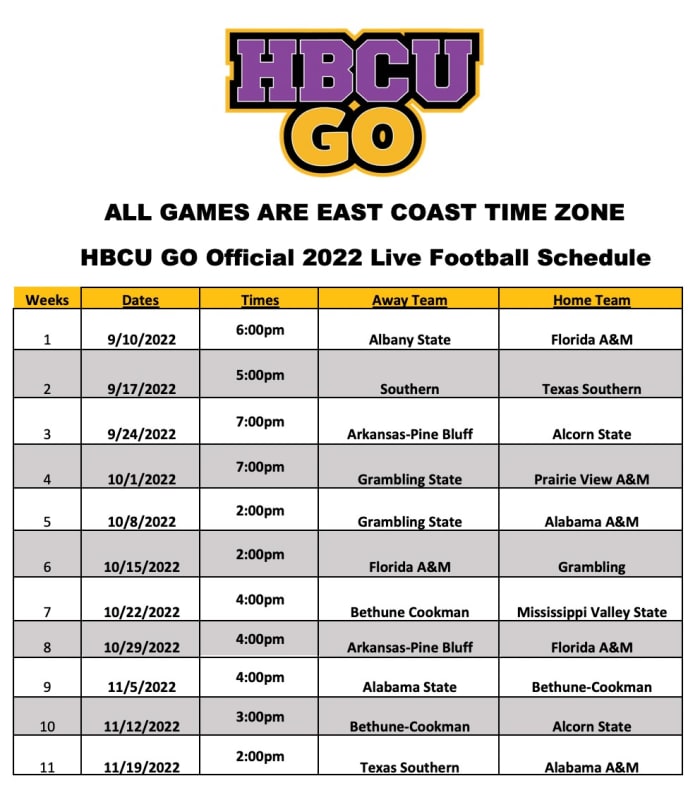 HBCU GO Football Schedule 2022