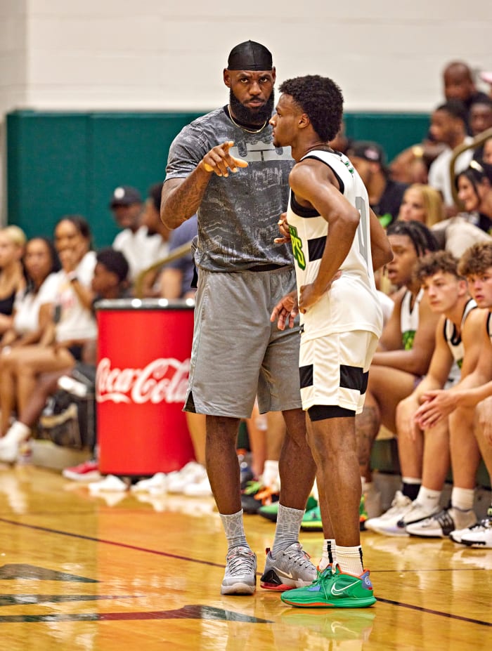 LeBron’s not just a live-in example of how to ball, he’s also occasionally Bronny’s coach, here assisting with the Blue Chips.