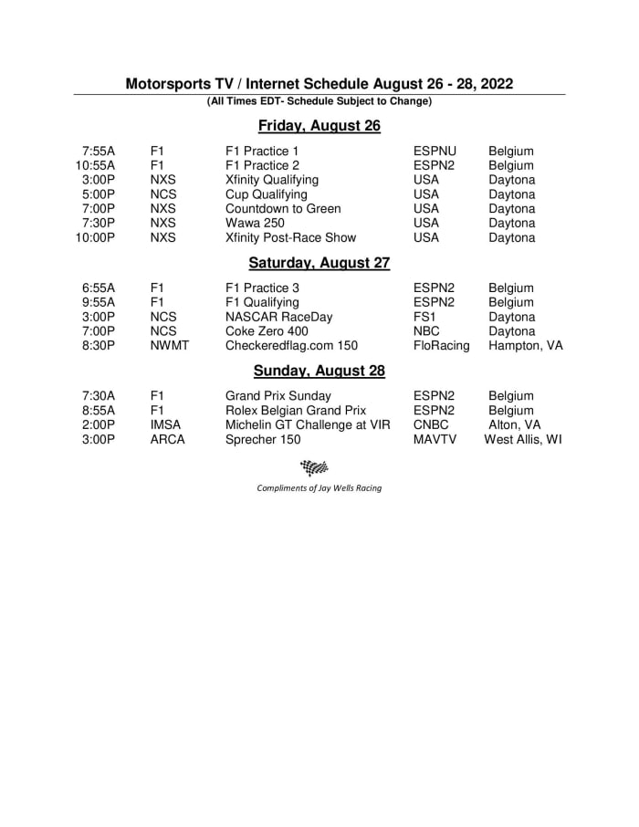 Let's get ready to rumble with this weekend's racing schedule! Auto