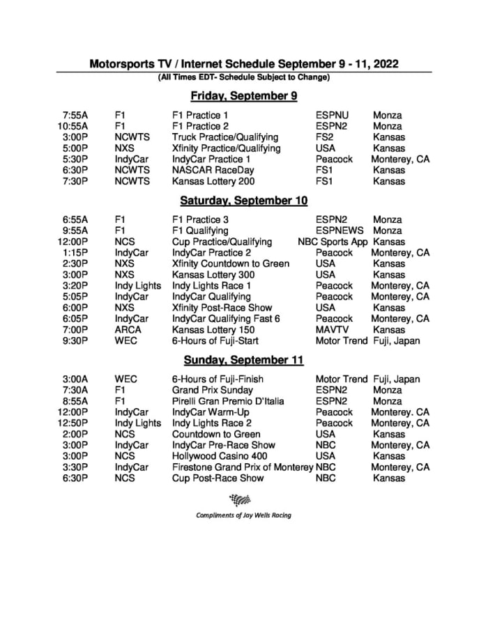 22Motorsports-TV-Schedule-9-11-September