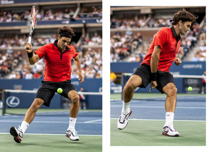 Roger Federer perfectionne l'interpolation lors de son match de demi-finale de 2009 contre Novak Djokovic à l'US Open 2009.