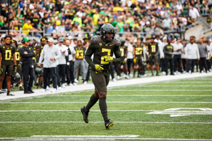 The senior outside linebacker showed his explosiveness and athleticism while leading the Ducks to victory over No.  12 BYU.