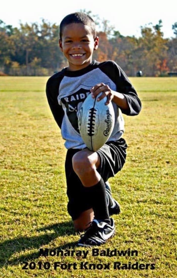 Baldwin as a youth football player in Fort Knox, KY.