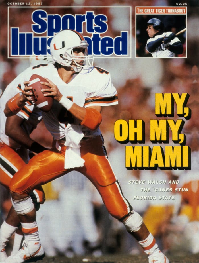 迈阿密飓风队四分卫史蒂夫沃尔什在 1987 年的体育画报封面上