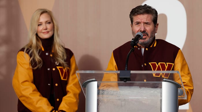The two leaders, Dan (right), and Tanya (left) Snyder during a press conference.