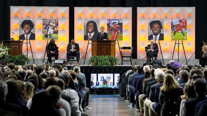 View of the memorial service for three Virginia football players