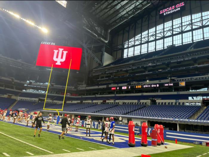 Indiana Football Practices at Lucas Oil Stadium, Nearing Quarterback
