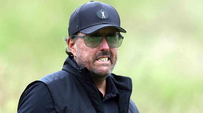 Team Hy Flyers captain Phil Mickelson is pictured at the inaugural LIV golf invitational golf tournament in 2022 at the Centurion Club outside London.
