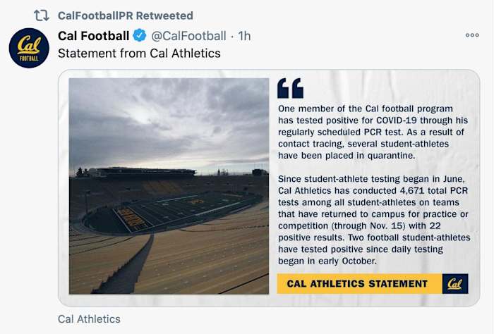 Cal statement on COVID - pregame OSU