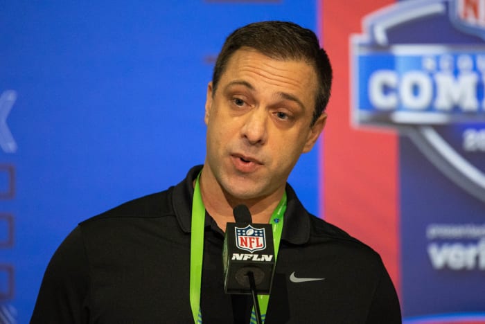 Mar 1, 2022, Indianapolis, IN, USA. Brett Veach, Kansas City Chiefs general manger, speaks to the media during 2022 NFL Combine. Mandatory Credit: Trevor Ruszkowski - USA TODAY Sports
